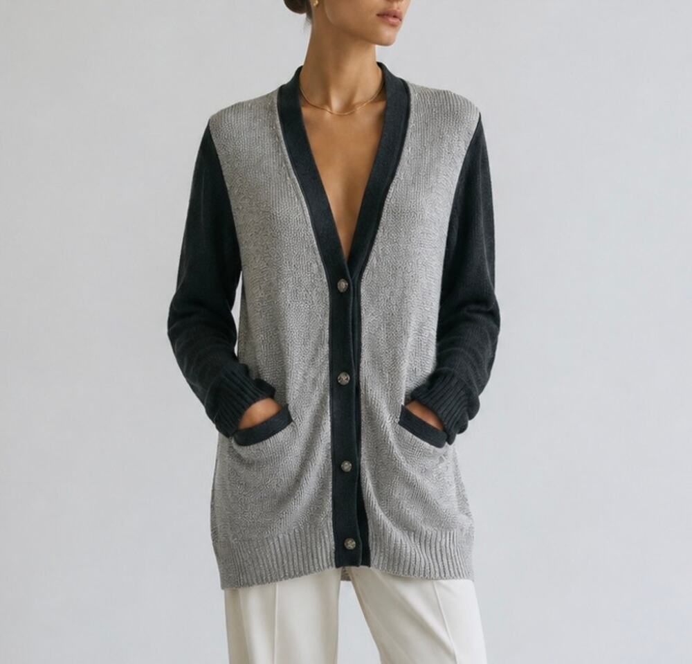 Plain People Colorblock Knit Cardigan Sweater Minimalist Japan Size 9 or Medium